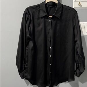 Zara Sleek Black Satin Blouse